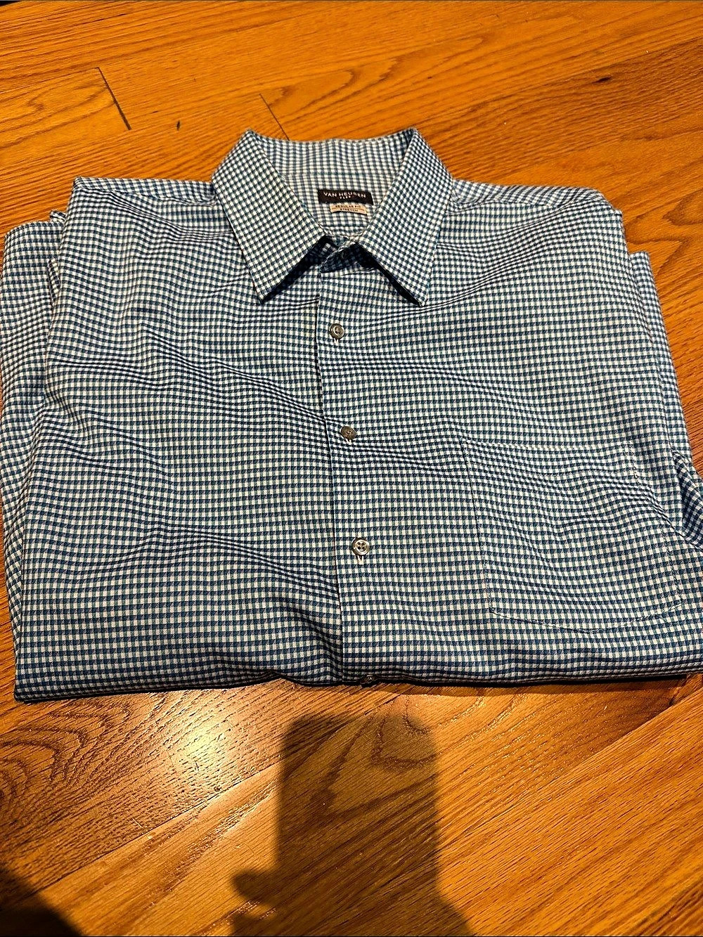 Van Heusen Flex Regular Fit Stretch Gingham Button Down Shirt Blue & White XL